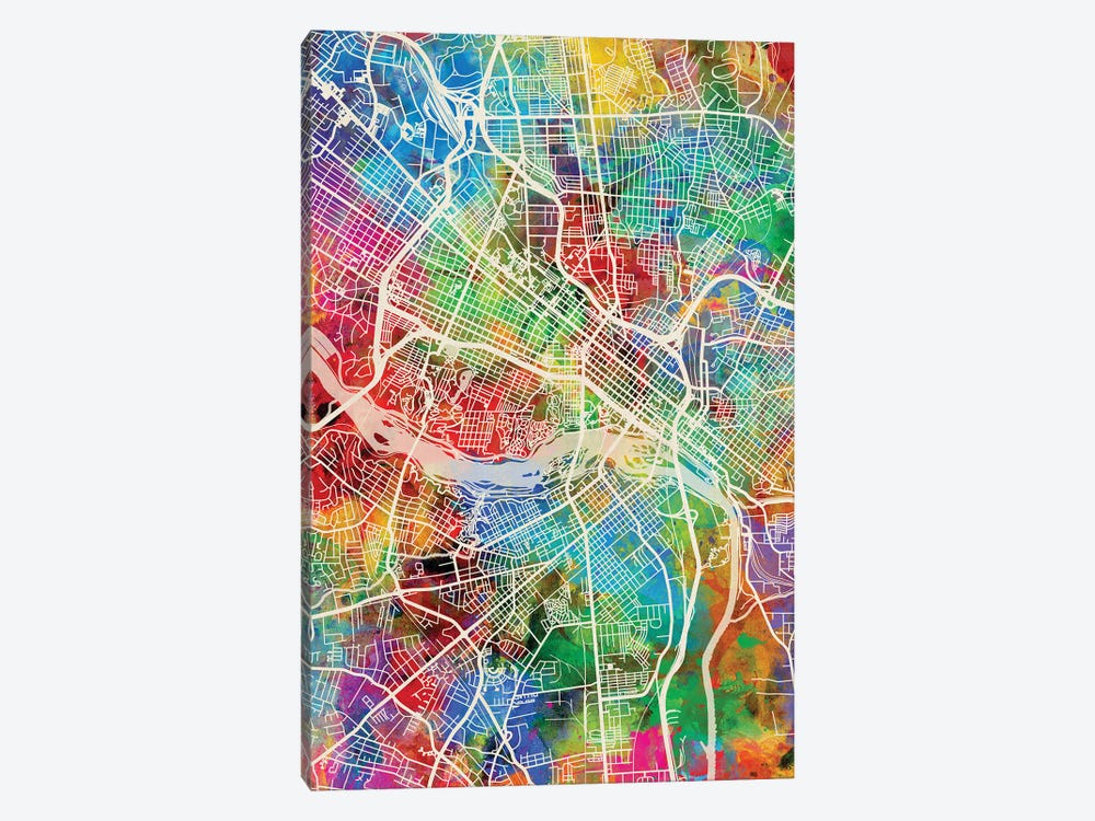 Richmond VA Map Color by Michael Tompsett 1-piece Canvas Art Print