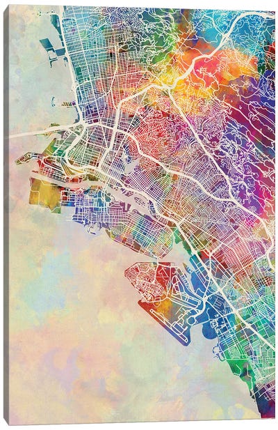 Oakland CA Map Color Canvas Art Print - 3-Piece Map Art