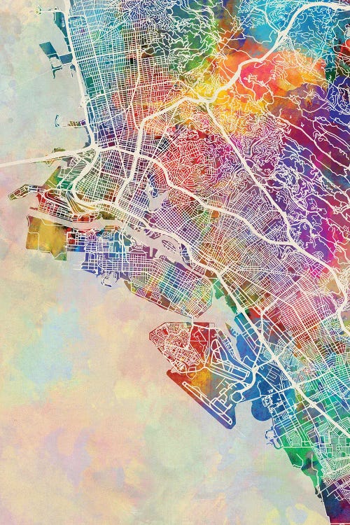 Oakland CA Map Color by Michael Tompsett wall art