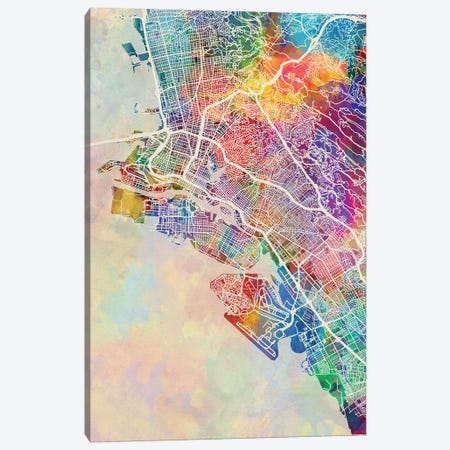 Oakland CA Map Color Canvas Print #MTO2822} by Michael Tompsett Canvas Artwork