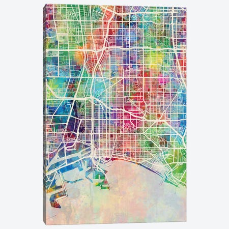 Long Beach CA Map Color Canvas Print #MTO2824} by Michael Tompsett Art Print