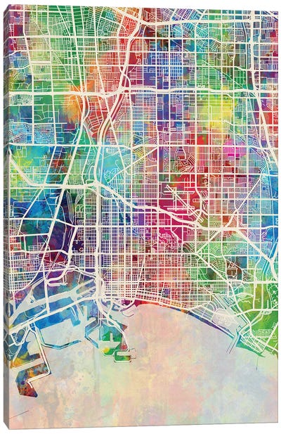 Long Beach CA Map Color Canvas Art Print