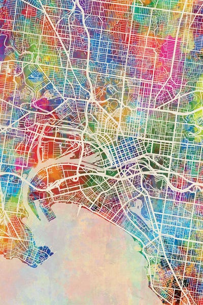 Melbourne Map Color by Michael Tompsett acrylic art print