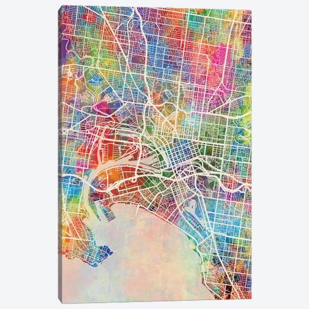 Melbourne Map Color Canvas Print #MTO2826} by Michael Tompsett Art Print