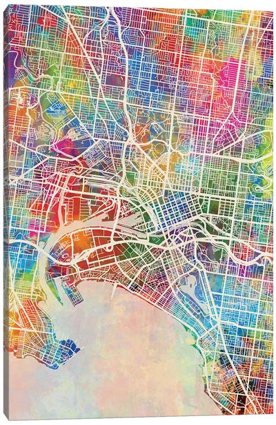 Melbourne Map Color Canvas Art Print