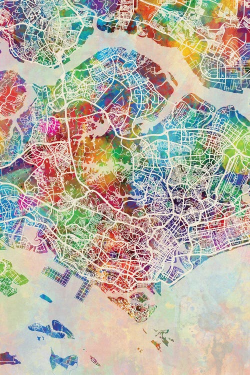 Singapore Map Color by Michael Tompsett wall art