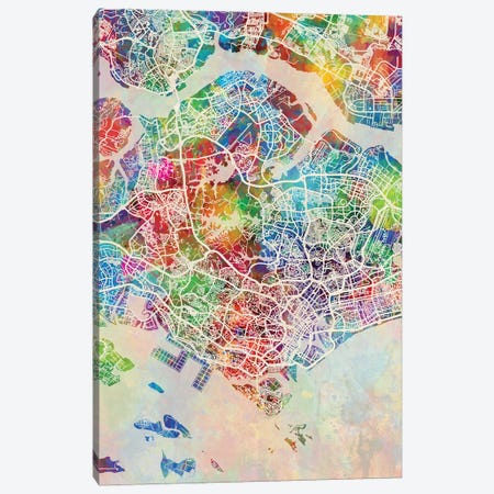 Singapore Map Color Canvas Print #MTO2827} by Michael Tompsett Art Print