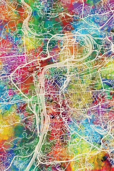 Prague Map Color by Michael Tompsett canvas print