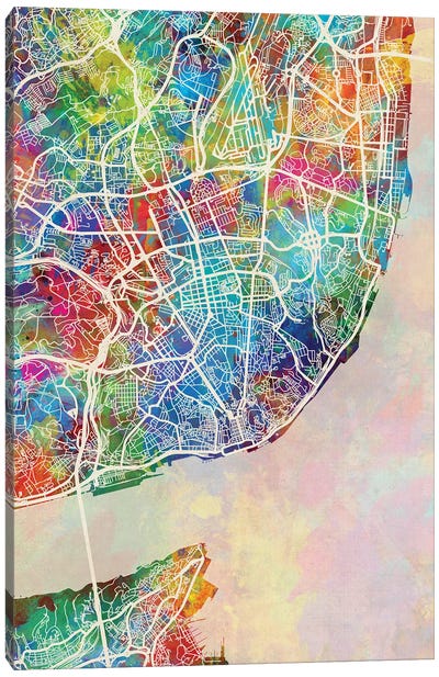 Lisbon Portugal Map Color Canvas Art Print - Lisbon