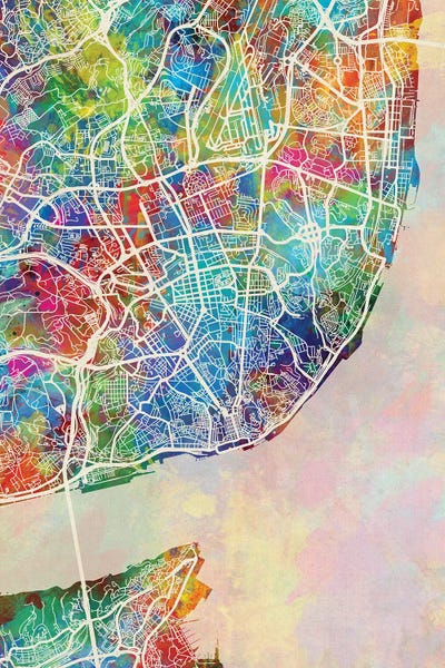 Lisbon: Lisbon Portugal Map Color by Michael Tompsett