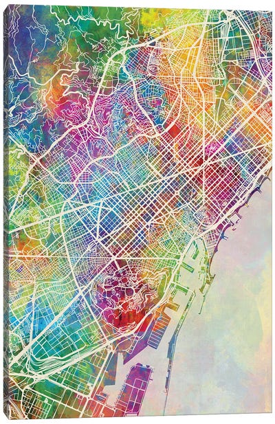 Barcelona Spain Map Color Canvas Art Print - Barcelona Art