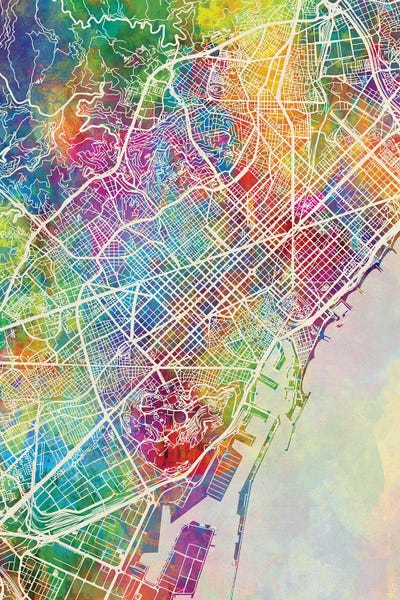 Catalonia: Barcelona Spain Map Color by Michael Tompsett