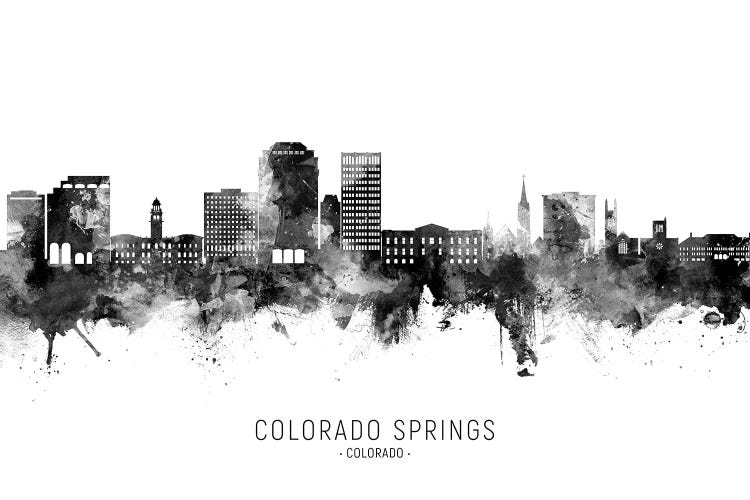Colorado Springs  Skyline Name BW by Michael Tompsett wall art