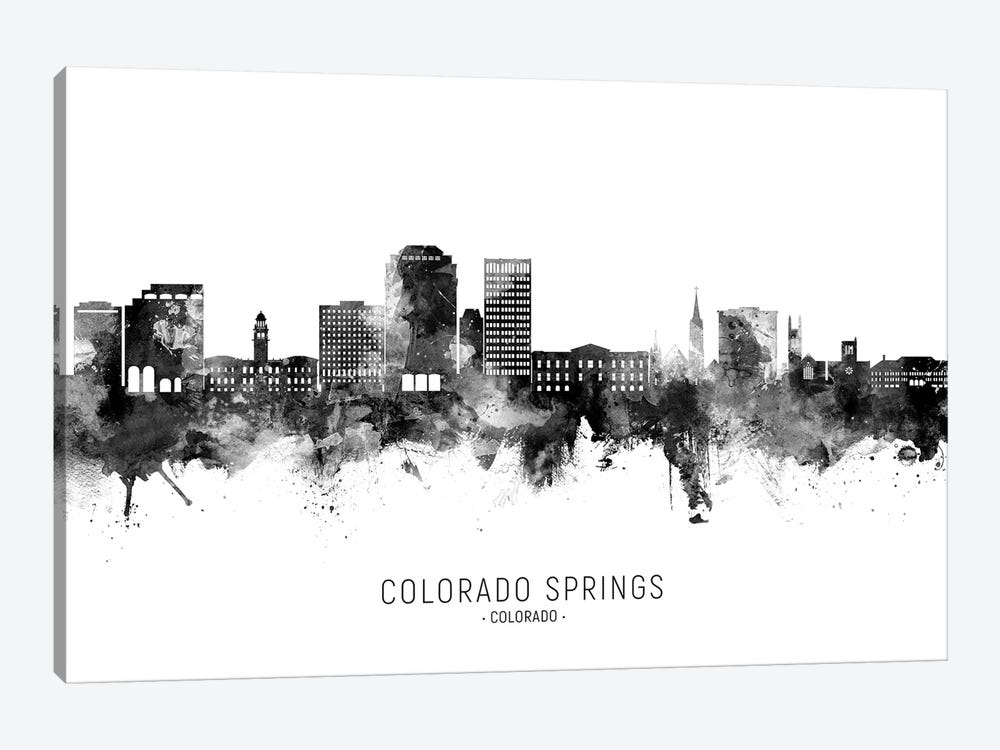 Colorado Springs  Skyline Name BW by Michael Tompsett 1-piece Canvas Artwork