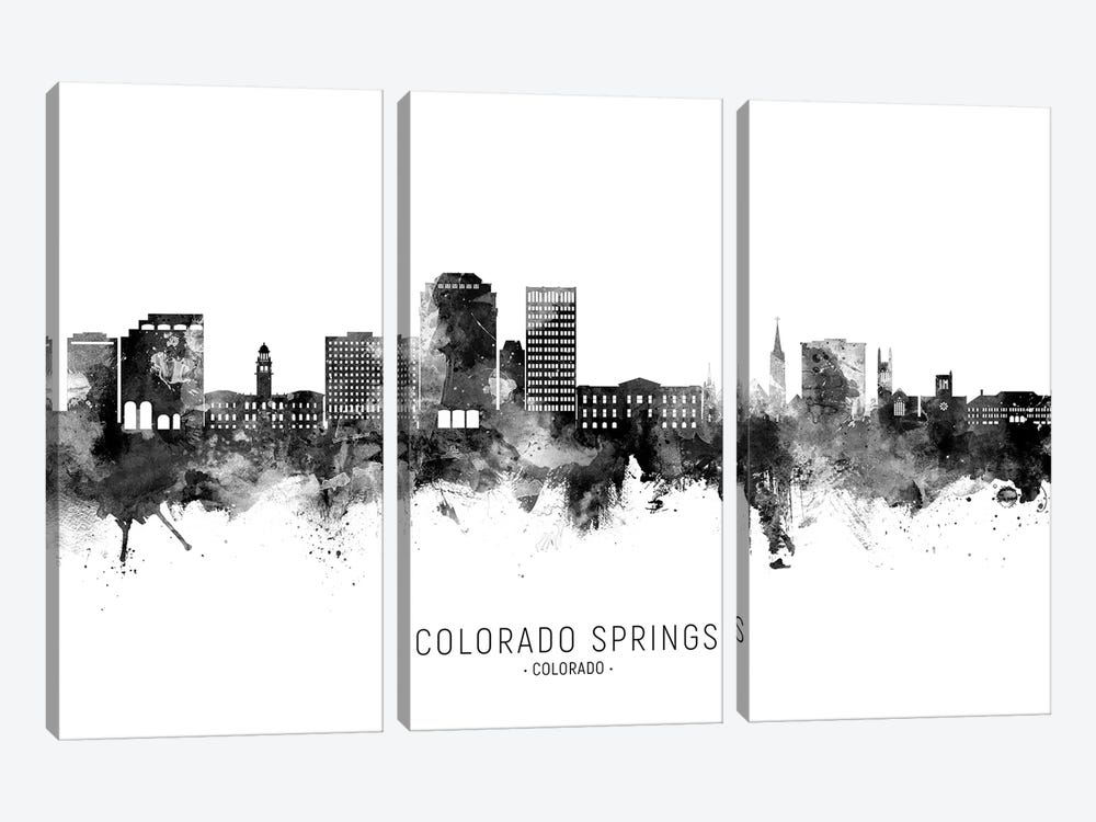 Colorado Springs  Skyline Name BW by Michael Tompsett 3-piece Canvas Wall Art