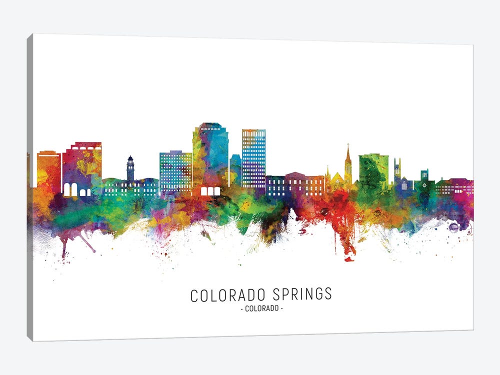 Colorado Springs  Skyline City Name by Michael Tompsett 1-piece Art Print