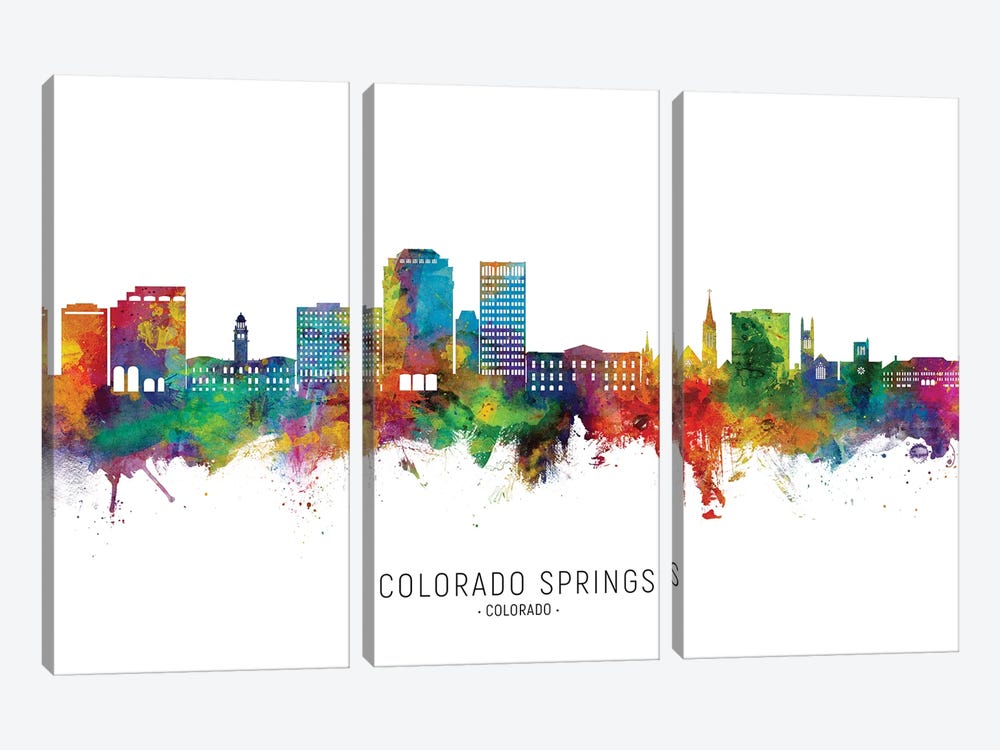 Colorado Springs  Skyline City Name by Michael Tompsett 3-piece Canvas Print