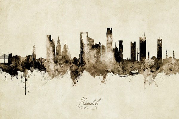 Saudi Arabia: Riyadh Saudi Arabia Skyline Vintage by Michael Tompsett