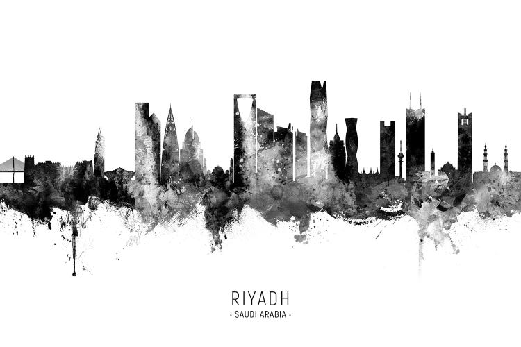 Riyadh Saudi Arabia Skyline Name BW