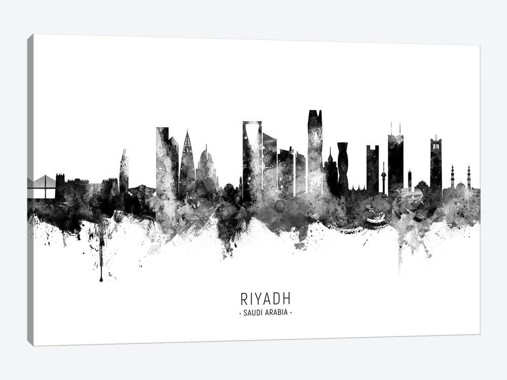 Riyadh Saudi Arabia Skyline Name BW by Michael Tompsett 1-piece Art Print
