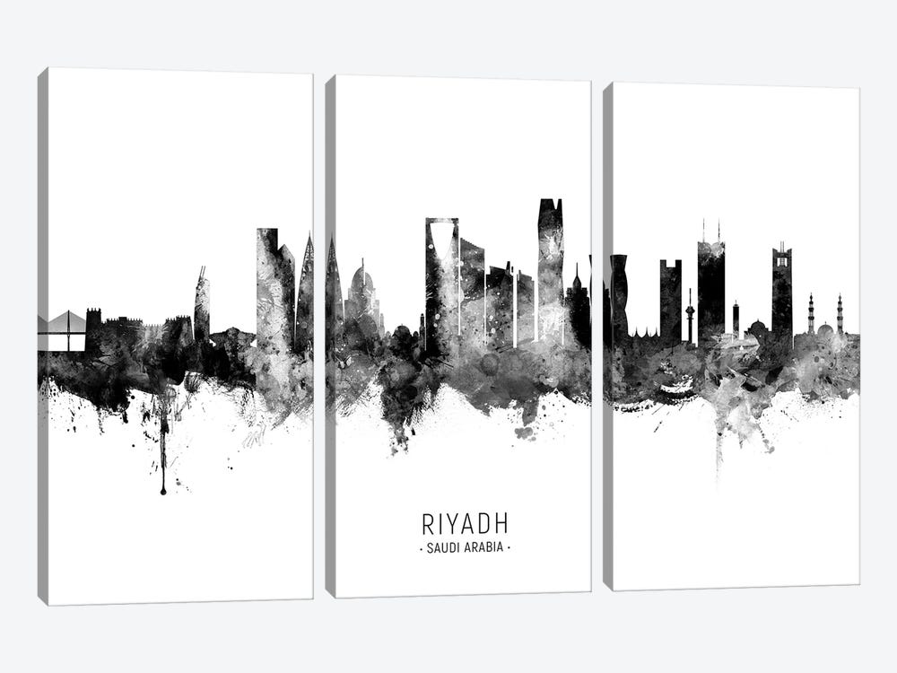 Riyadh Saudi Arabia Skyline Name BW by Michael Tompsett 3-piece Canvas Art Print