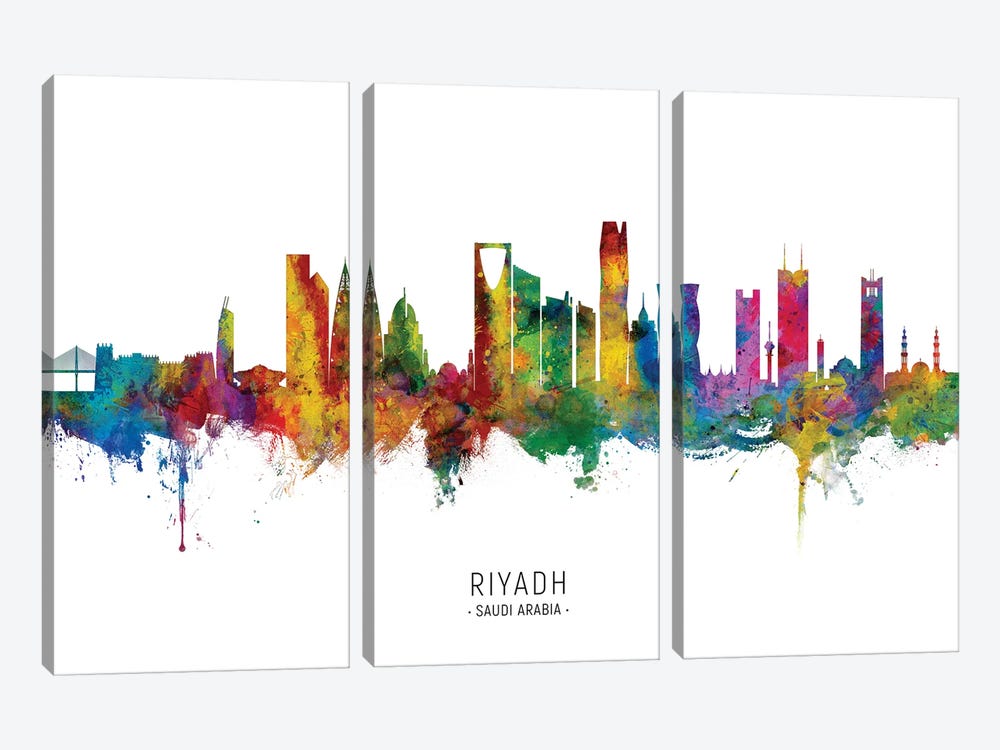 Riyadh Saudi Arabia Skyline City Name by Michael Tompsett 3-piece Canvas Artwork