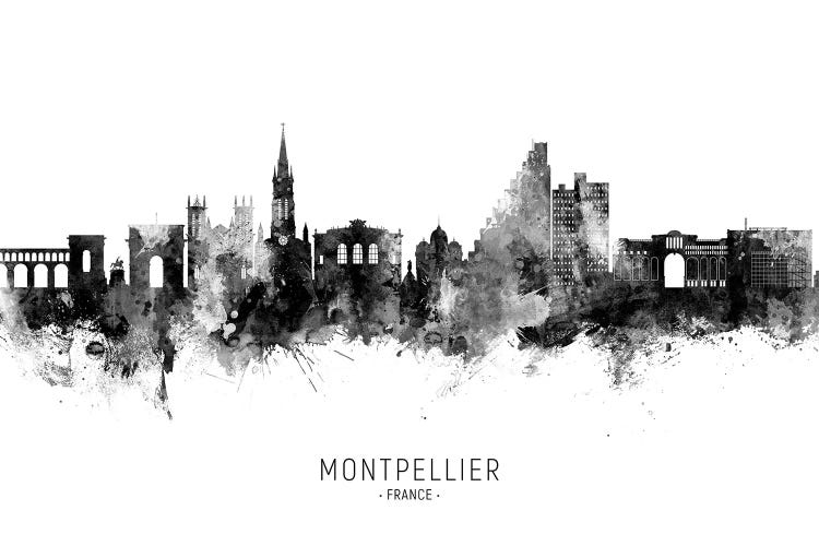 Montpellier France Skyline Name BW