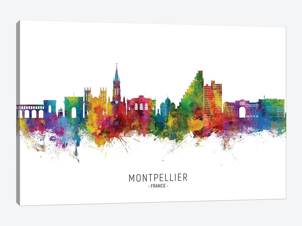 Montpellier France Skyline City Name by Michael Tompsett 1-piece Canvas Print