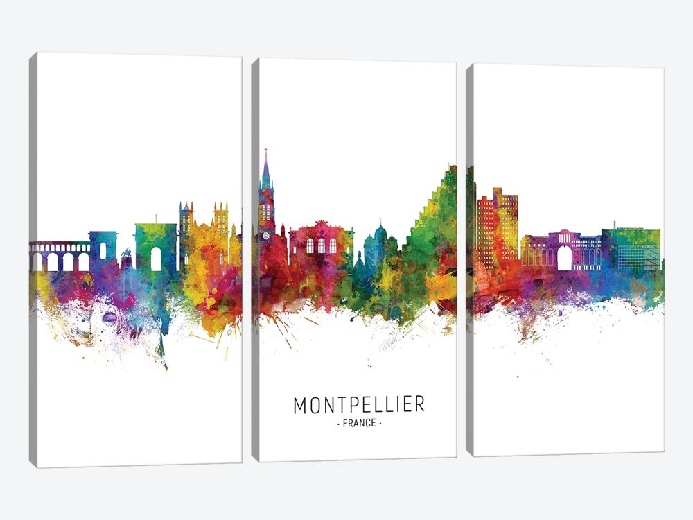 Montpellier France Skyline City Name by Michael Tompsett 3-piece Canvas Art Print