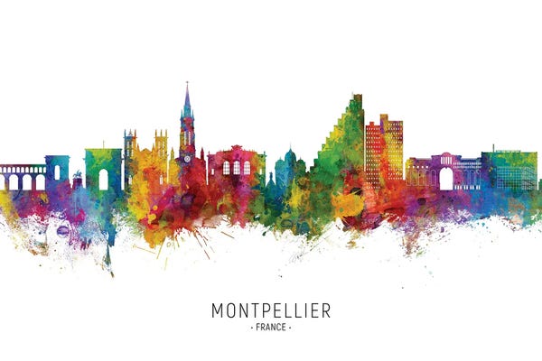 Occitania: Montpellier France Skyline City Name by Michael Tompsett