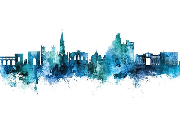 Occitania: Montpellier France Skyline Blue Teal by Michael Tompsett