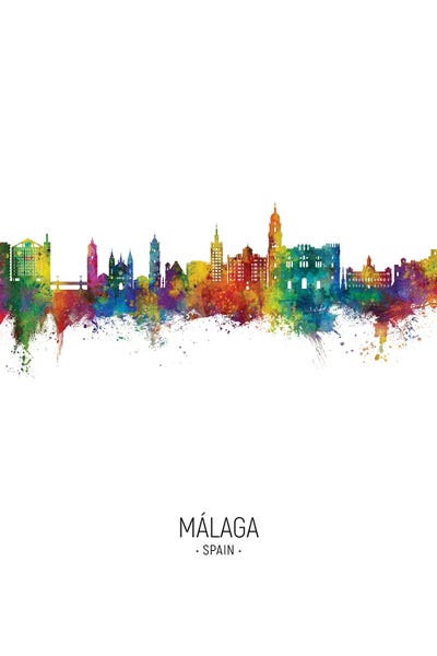 Malaga: Malaga Spain Skyline Portrait by Michael Tompsett