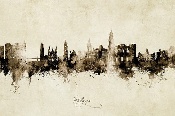 Malaga: Malaga Spain Skyline Vintage by Michael Tompsett