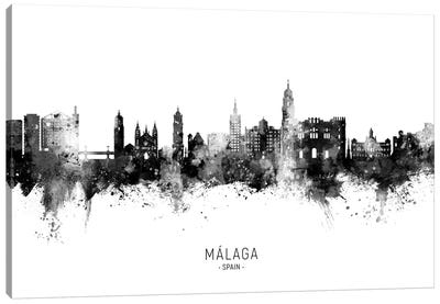 Malaga Spain Skyline Name BW Canvas Art Print