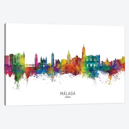 Malaga Spain Skyline City Name Canvas Print #MTO2849} by Michael Tompsett Canvas Wall Art