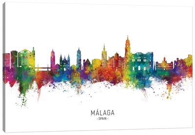 Malaga Spain Skyline City Name Canvas Art Print - Spain Art