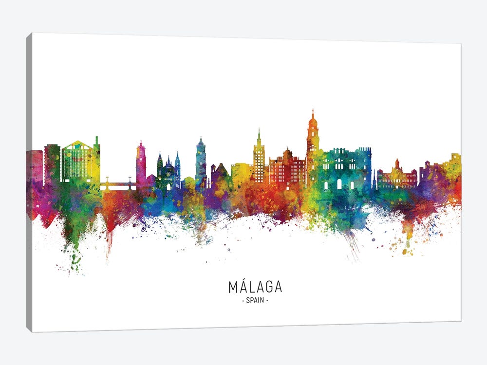 Malaga Spain Skyline City Name by Michael Tompsett 1-piece Canvas Print