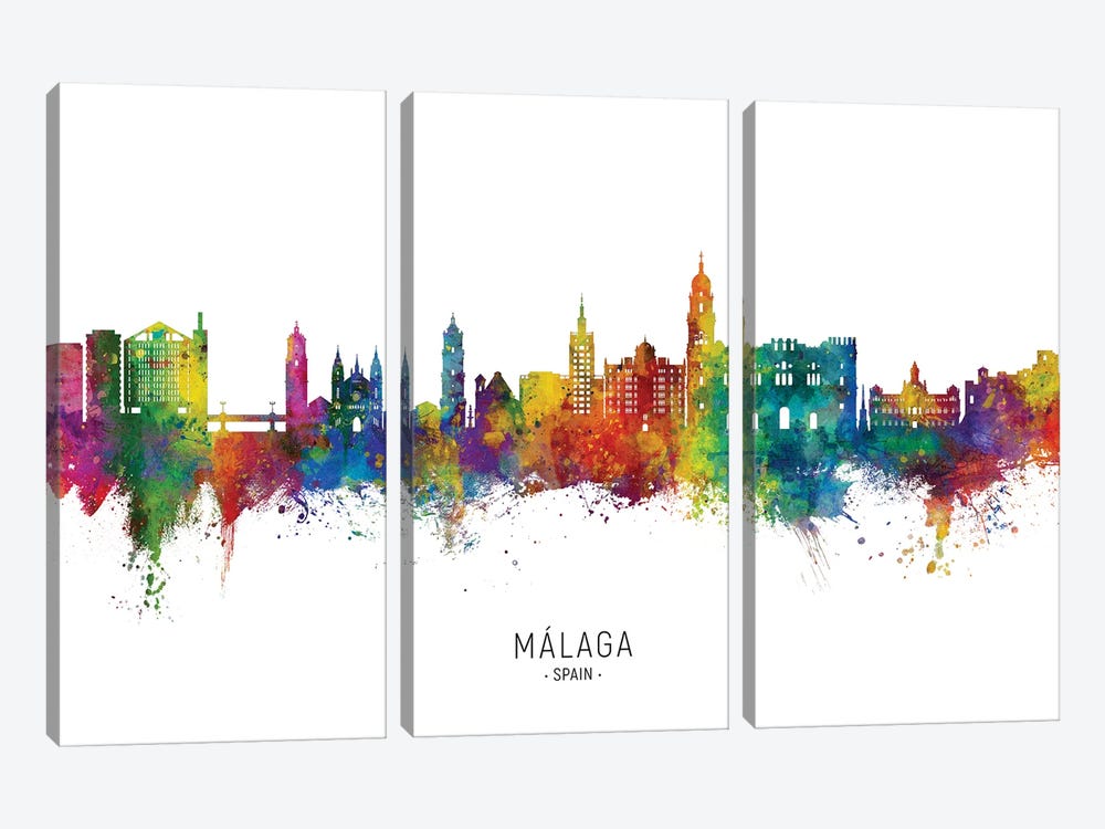 Malaga Spain Skyline City Name by Michael Tompsett 3-piece Art Print