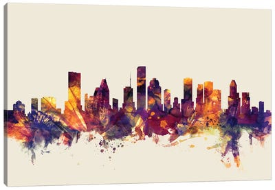 Houston, Texas, USA On Beige Canvas Art Print - Houston Skylines
