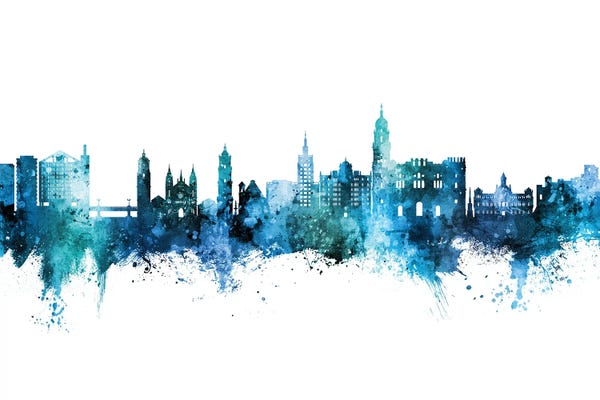 Malaga: Malaga Spain Skyline Blue Teal by Michael Tompsett