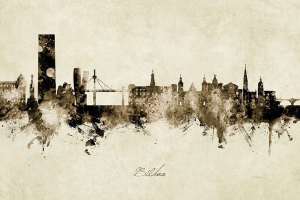 Basque Country: Bilbao Spain Skyline Vintage by Michael Tompsett