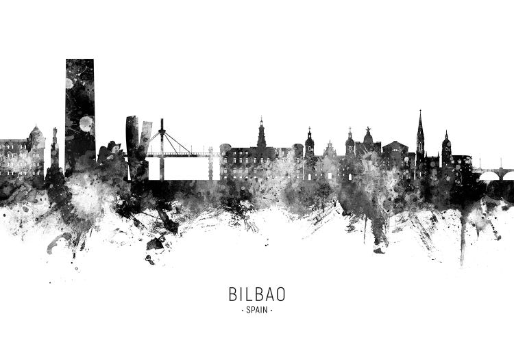 Bilbao Spain Skyline Name BW