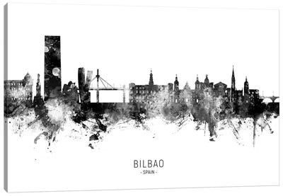 Bilbao Spain Skyline Name BW Canvas Art Print