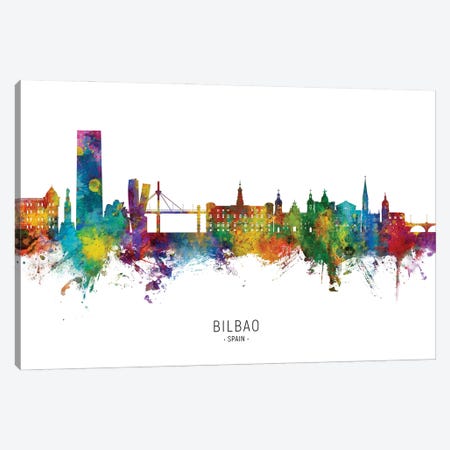 Bilbao Spain Skyline City Name Canvas Print #MTO2854} by Michael Tompsett Canvas Wall Art
