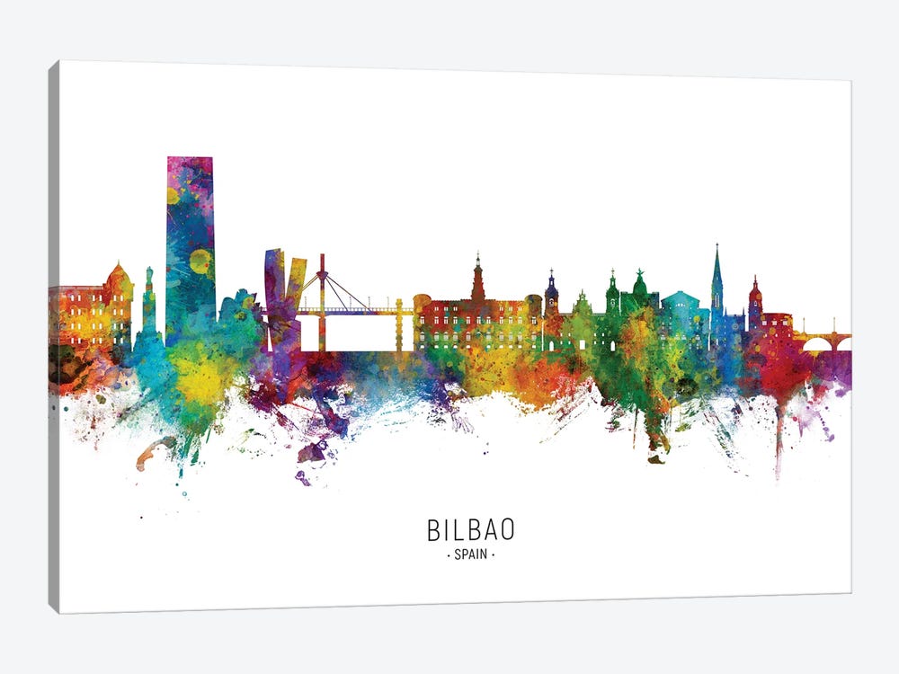 Bilbao Spain Skyline City Name by Michael Tompsett 1-piece Canvas Art Print