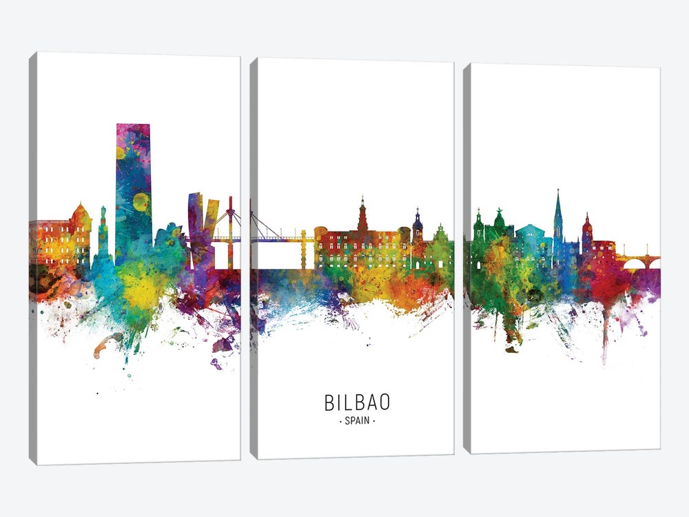 Bilbao Spain Skyline City Name by Michael Tompsett 3-piece Canvas Print