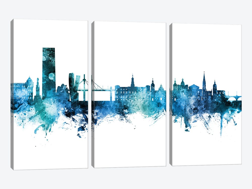 Bilbao Spain Skyline Blue Teal by Michael Tompsett 3-piece Canvas Art
