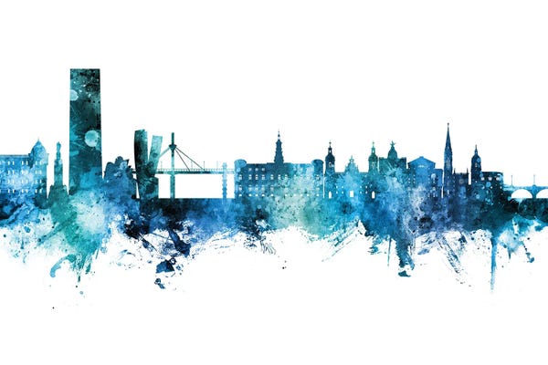 Basque Country: Bilbao Spain Skyline Blue Teal by Michael Tompsett