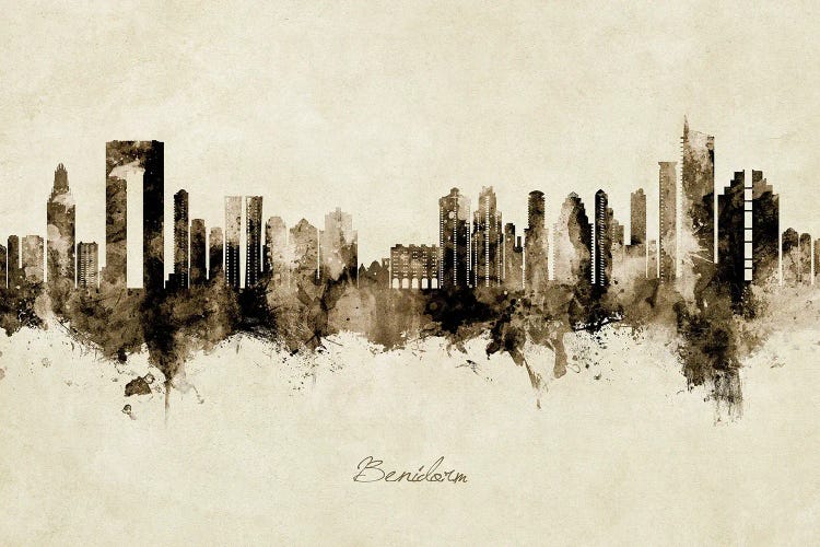 Benidorm Spain Skyline Vintage by Michael Tompsett wall art