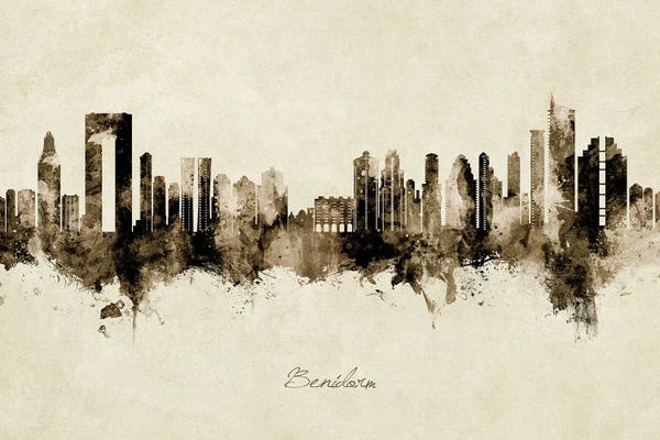 Valencian Community: Benidorm Spain Skyline Vintage by Michael Tompsett